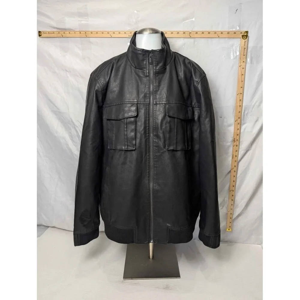Apt 9 ~ Men's‎ Black Faux Leather Bomber Jacket Full Zip ~ 2XL ~ NWOT